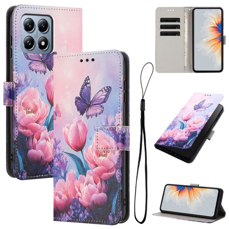 Læder Cover Xiaomi 15t Telefon Etui Lyserøde Tulipaner