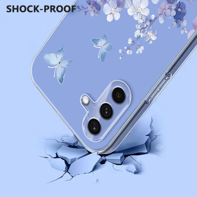 Cover Samsung Galaxy S25 Fe Gennemsigtigt Blomster- Og Sommerfugledesign