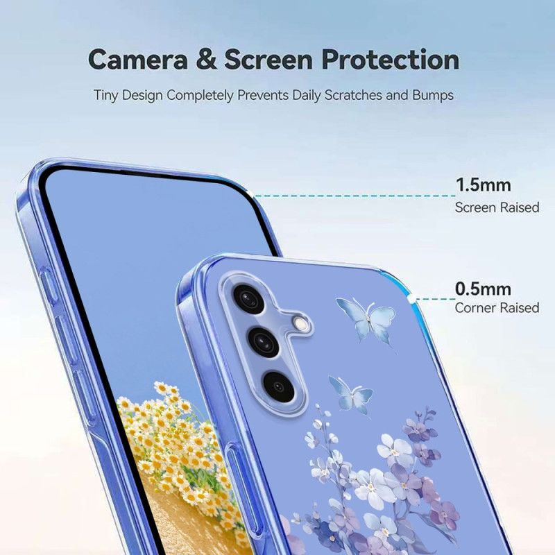 Cover Samsung Galaxy S25 Fe Gennemsigtigt Blomster- Og Sommerfugledesign