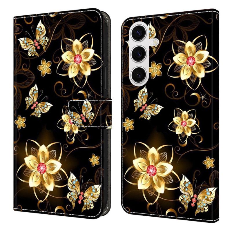Flip Cover Samsung Galaxy S25 Fe Gyldne Blomster Og Sommerfugle