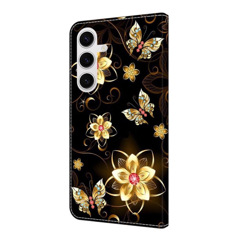 Flip Cover Samsung Galaxy S25 Fe Gyldne Blomster Og Sommerfugle