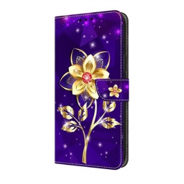 Flip Cover Samsung Galaxy S25 Fe Gyldne Blomster På En Lilla Baggrund
