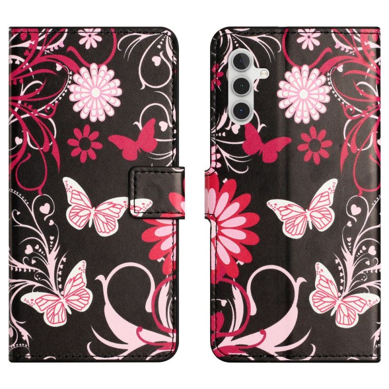 Flip Cover Til Samsung Galaxy S25 Fe Sommerfugle På Sort Baggrund
