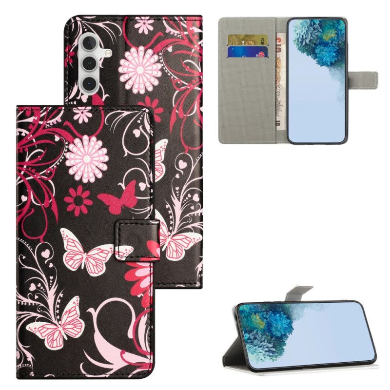 Flip Cover Til Samsung Galaxy S25 Fe Sommerfugle På Sort Baggrund