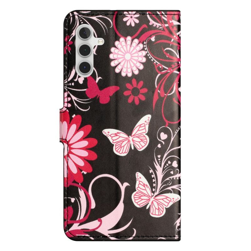 Flip Cover Til Samsung Galaxy S25 Fe Sommerfugle På Sort Baggrund