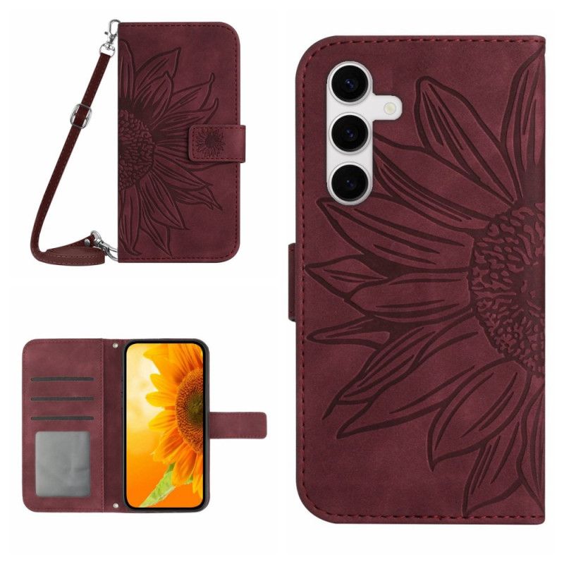 Læder Cover Samsung Galaxy S25 Fe Skulderrem Med Solsikkeprint