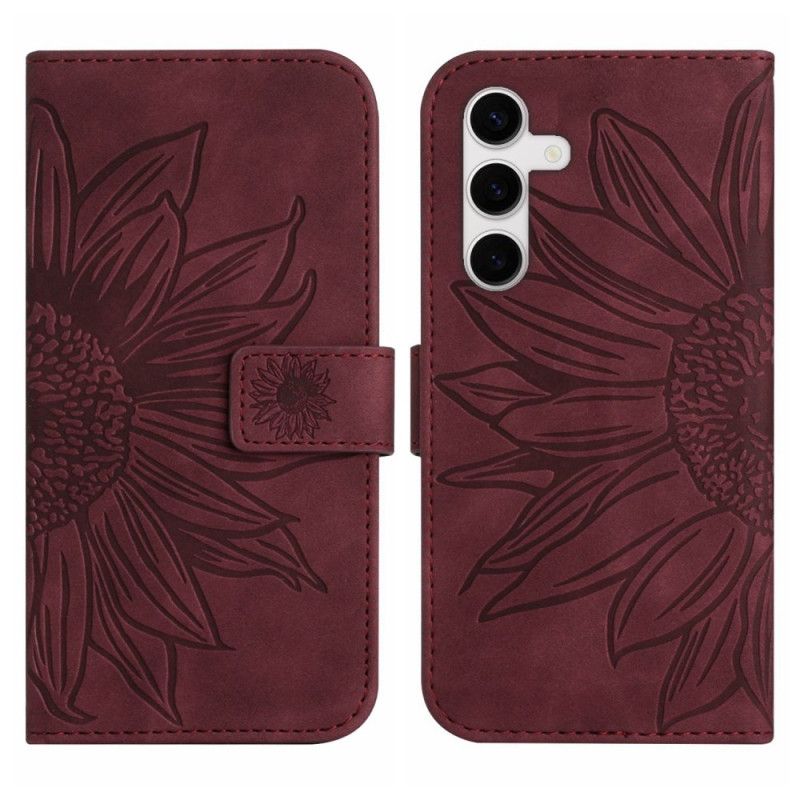 Læder Cover Samsung Galaxy S25 Fe Skulderrem Med Solsikkeprint