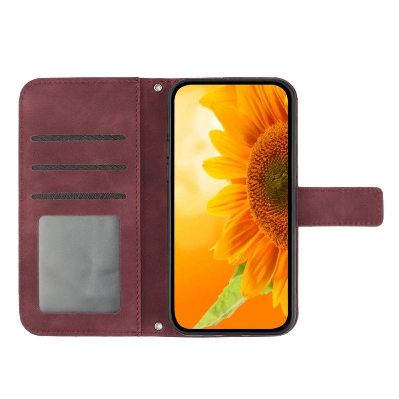 Læder Cover Samsung Galaxy S25 Fe Skulderrem Med Solsikkeprint