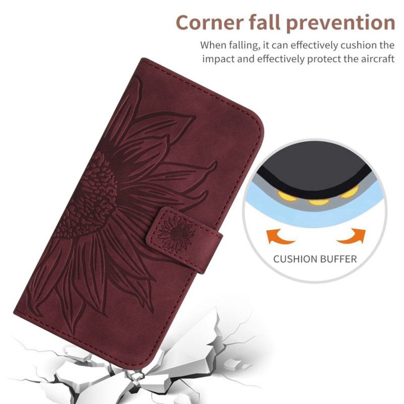 Læder Cover Samsung Galaxy S25 Fe Skulderrem Med Solsikkeprint