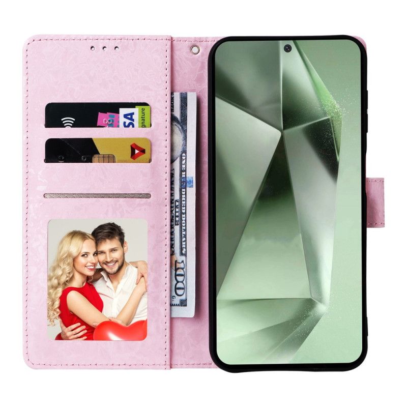 Læder Cover Samsung Galaxy S25 Fe Telefon Etui Blomsterprint