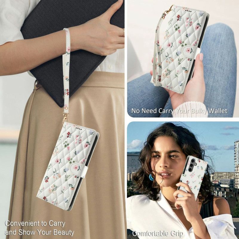 Læder Cover Samsung Galaxy S25 Fe Telefon Etui Blomstersnor