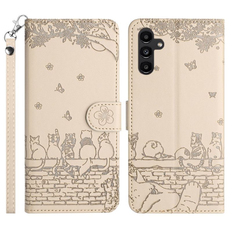 Læder Cover Samsung Galaxy S25 Fe Telefon Etui Katteprint Med Rem