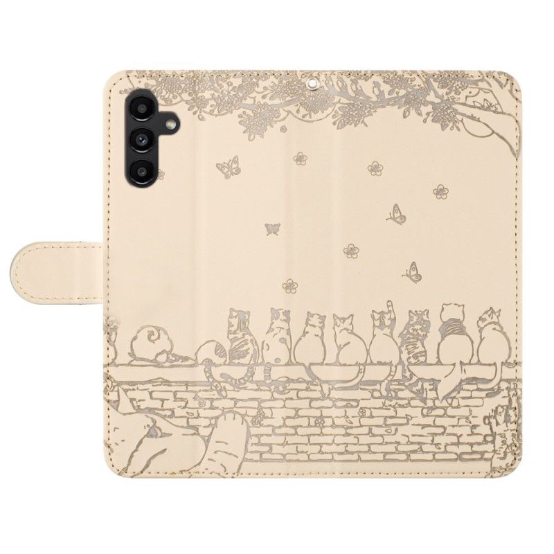 Læder Cover Samsung Galaxy S25 Fe Telefon Etui Katteprint Med Rem