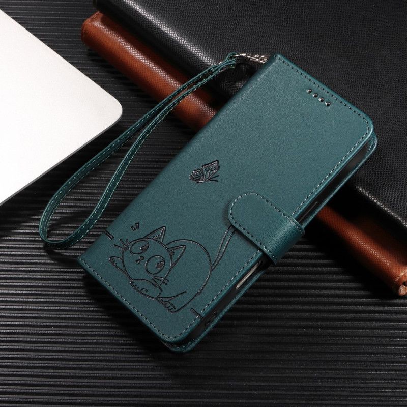 Læder Cover Samsung Galaxy S25 Fe Telefon Etui Katteprint Med Rem