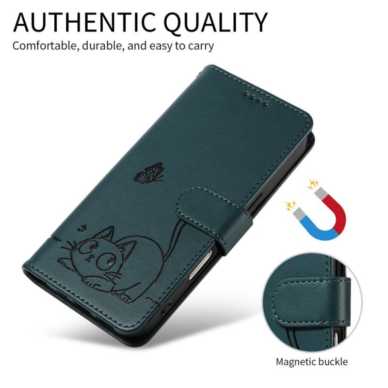Læder Cover Samsung Galaxy S25 Fe Telefon Etui Katteprint Med Rem