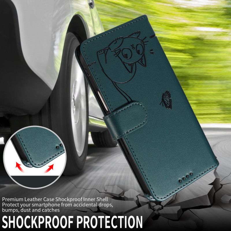 Læder Cover Samsung Galaxy S25 Fe Telefon Etui Katteprint Med Rem