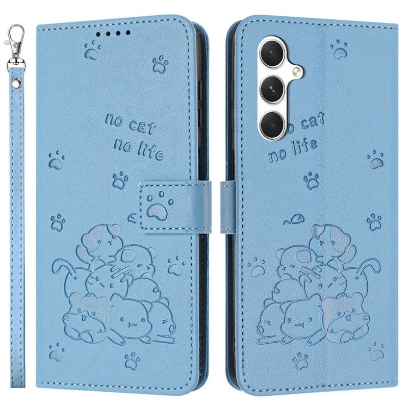 Læder Cover Samsung Galaxy S25 Fe Telefon Etui Katteprint Med Rem