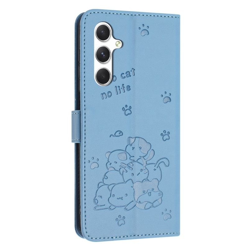 Læder Cover Samsung Galaxy S25 Fe Telefon Etui Katteprint Med Rem