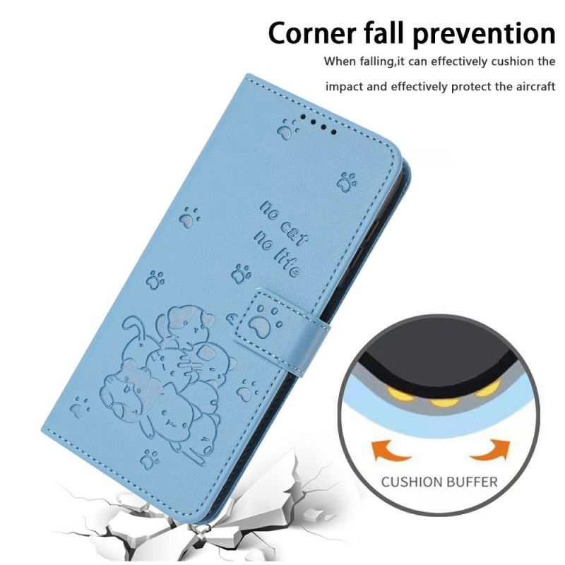 Læder Cover Samsung Galaxy S25 Fe Telefon Etui Katteprint Med Rem