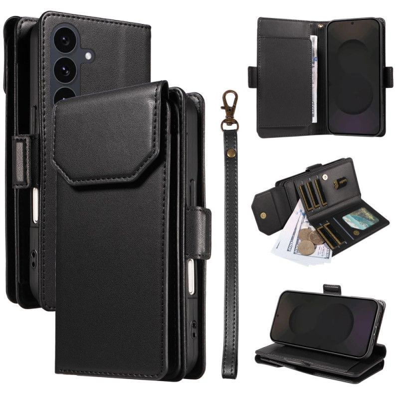 Læder Cover Samsung Galaxy S25 Fe Telefon Etui Kortholder Og Håndledsrem