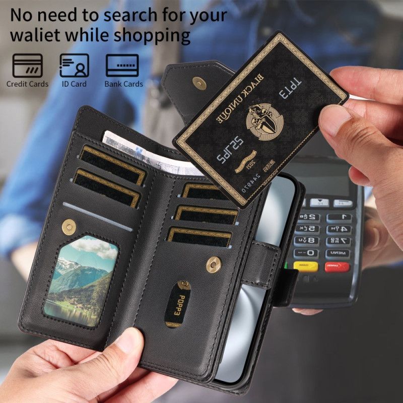 Læder Cover Samsung Galaxy S25 Fe Telefon Etui Kortholder Og Håndledsrem