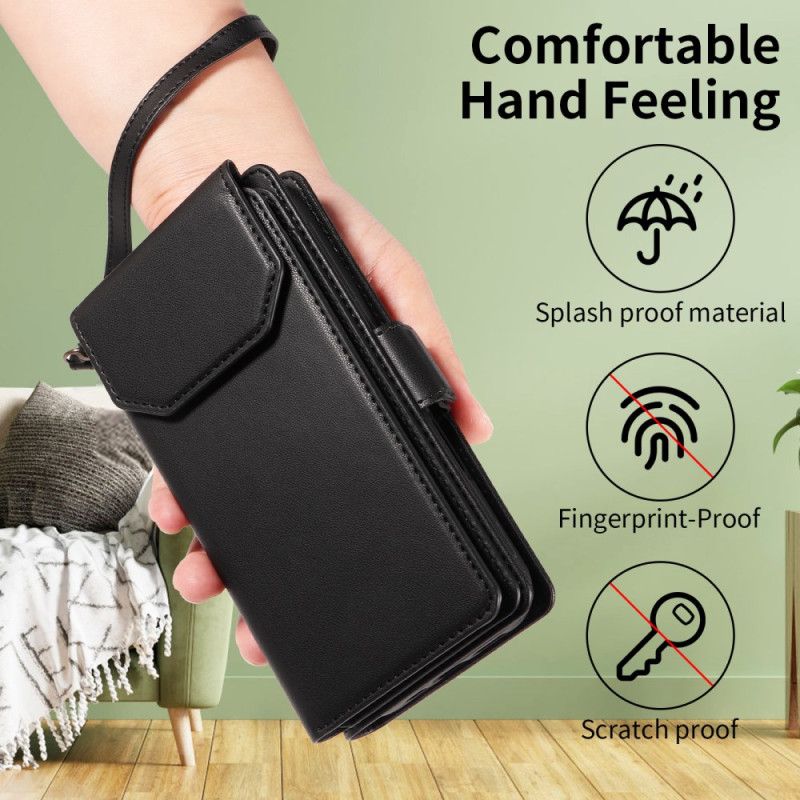 Læder Cover Samsung Galaxy S25 Fe Telefon Etui Kortholder Og Håndledsrem