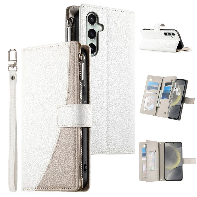 Læder Cover Samsung Galaxy S25 Fe Telefon Etui Læderpung Med Lynlås Og Stropper