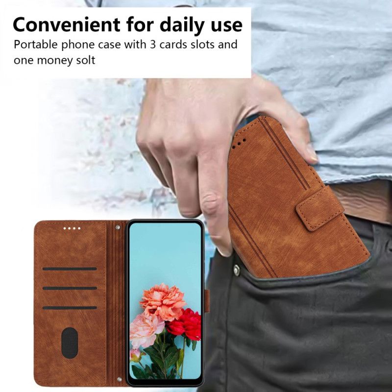 Læder Cover Samsung Galaxy S25 Fe Telefon Etui Linjer Med Ruskindseffekt