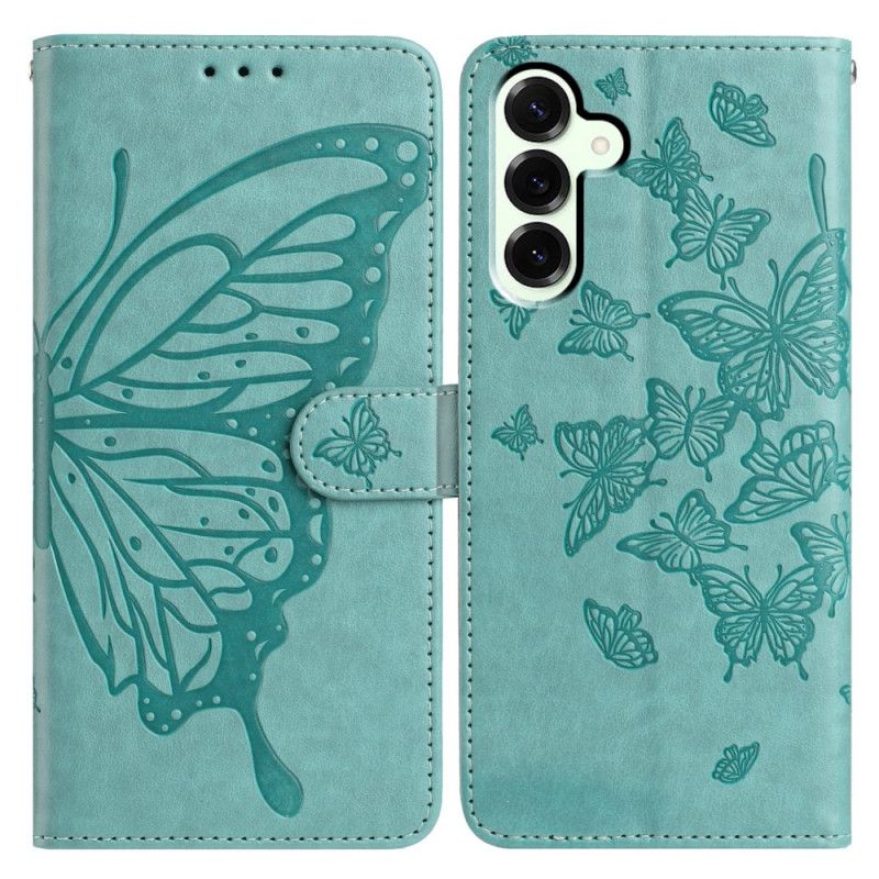 Læder Cover Samsung Galaxy S25 Fe Telefon Etui Sommerfugl Design