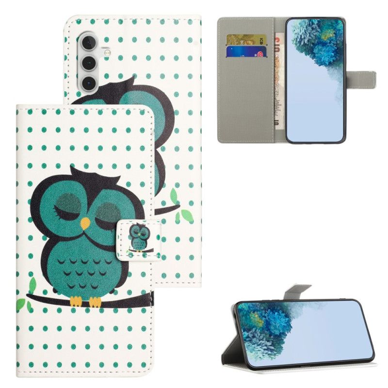 Læder Cover Samsung Galaxy S25 Fe Telefon Etui Sovende Ugle