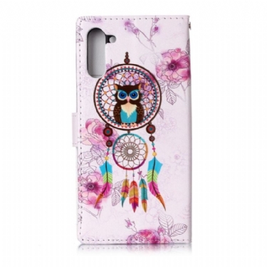 Læder Cover Samsung Galaxy Note 10 Original Ugle Og Farvet Drømmefanger