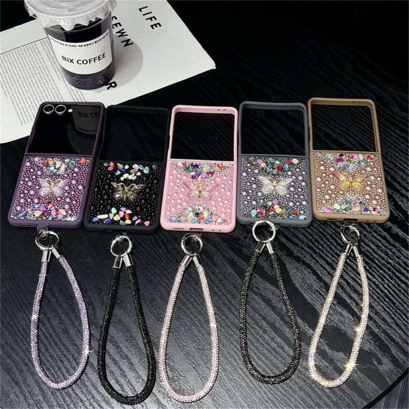 Cover Samsung Galaxy Z Flip 7 Glitterdesign Og Håndledsrem