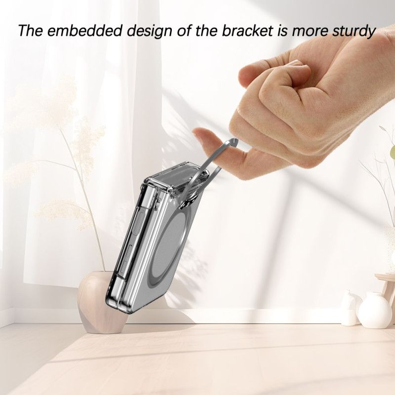 Cover Samsung Galaxy Z Flip 7 Magnetisk Stativ Med Metaleffekt