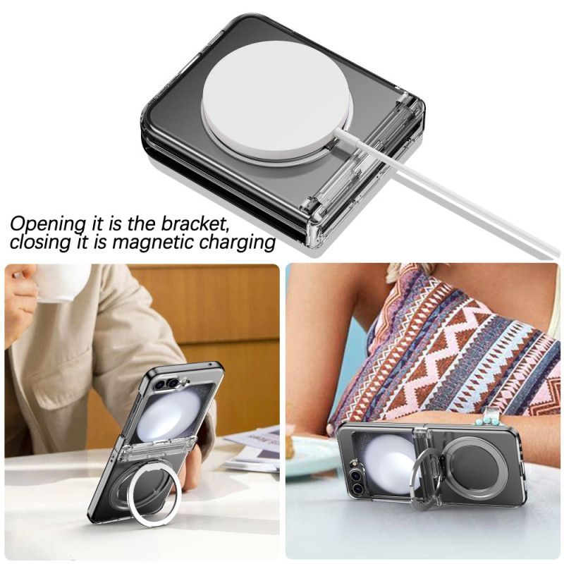Cover Samsung Galaxy Z Flip 7 Magnetisk Stativ Med Metaleffekt