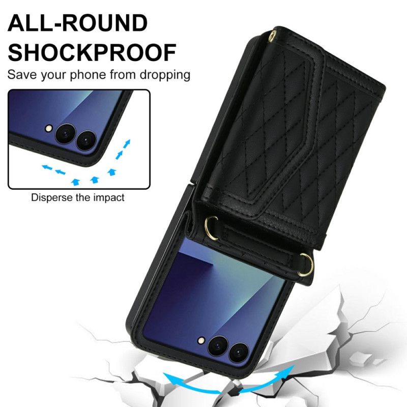 Cover Samsung Galaxy Z Flip 7 Telefon Etui Polstret Kortholder Og Skulderrem