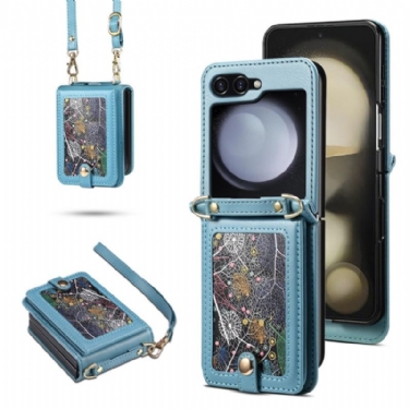 Cover Til Samsung Galaxy Z Flip 7 Marmoreret Kortholder Og Skulderrem