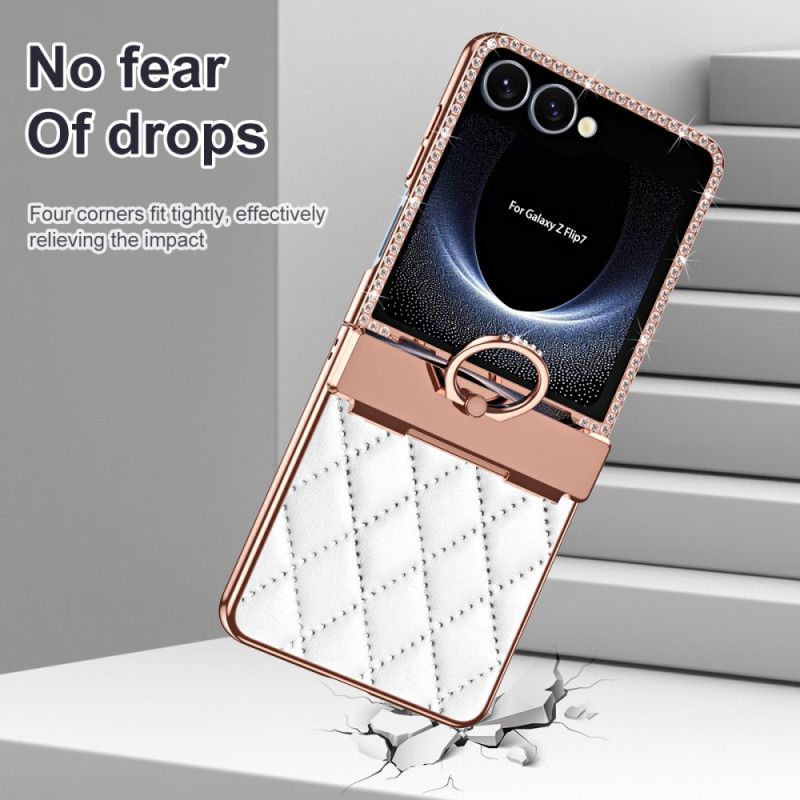 Cover Til Samsung Galaxy Z Flip 7 Ringstativ Og Rhinstensdekoration