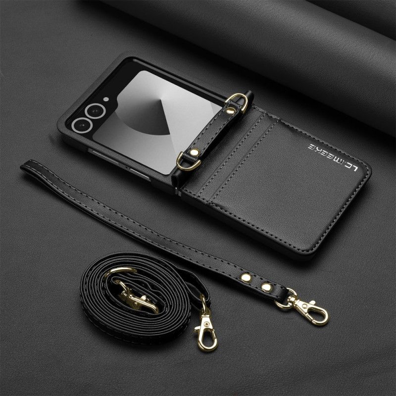 Etui Samsung Galaxy Z Flip 7 Kortholder Og Skulderrem I Læderstil