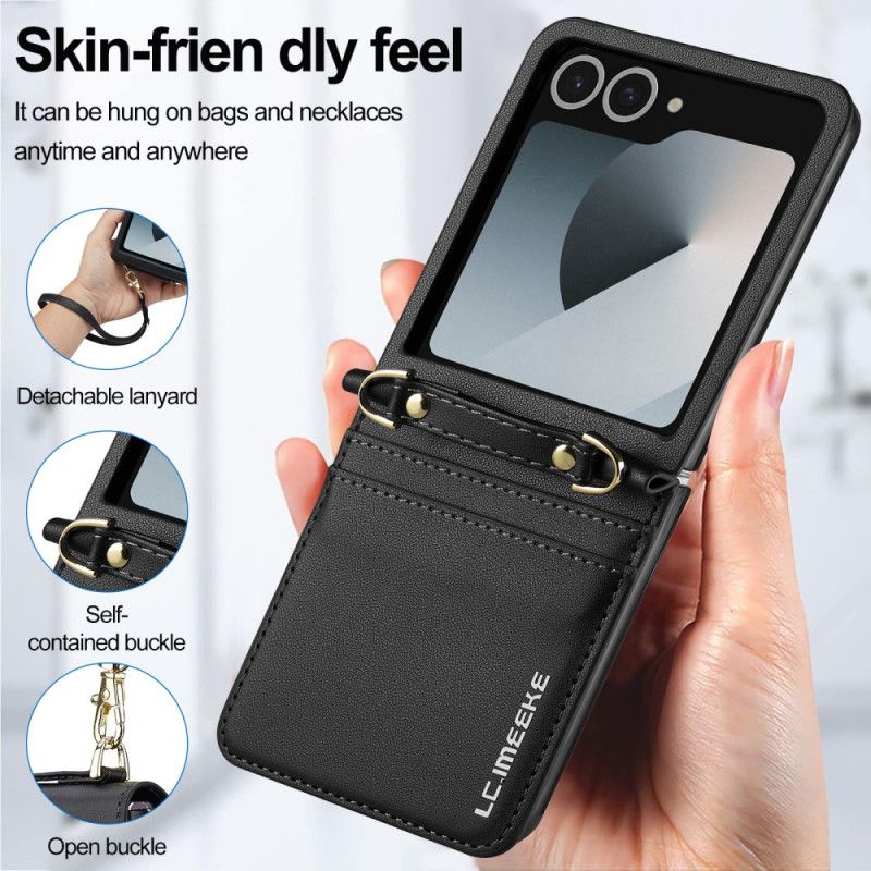 Etui Samsung Galaxy Z Flip 7 Kortholder Og Skulderrem I Læderstil