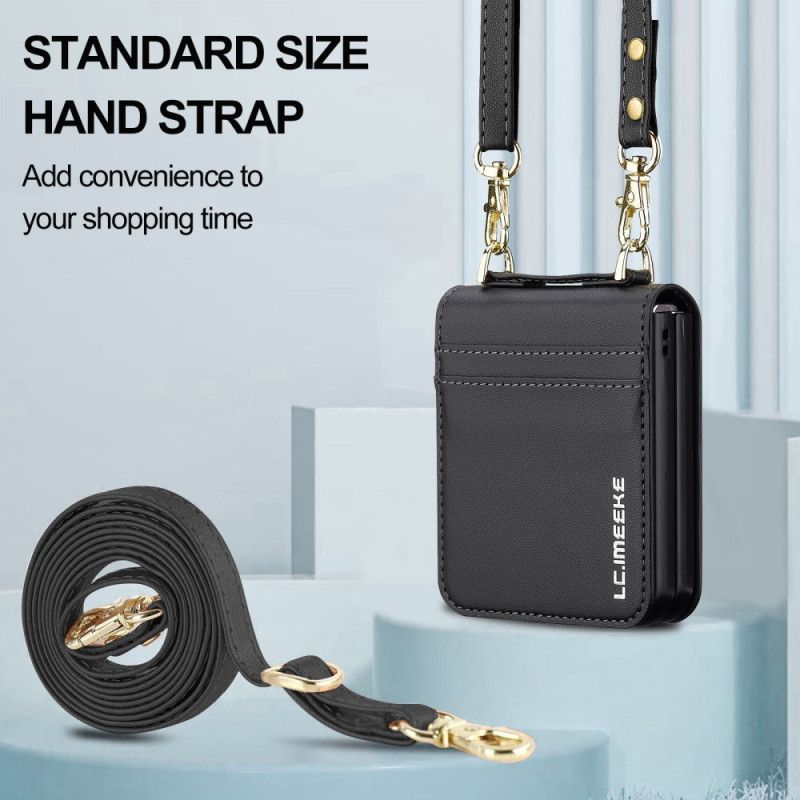 Etui Samsung Galaxy Z Flip 7 Kortholder Og Skulderrem I Læderstil