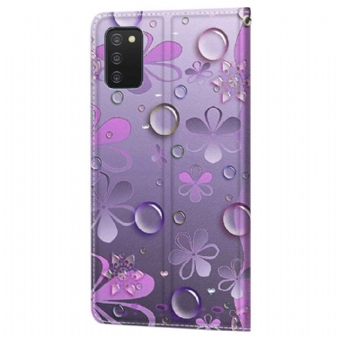 Læder Cover Samsung Galaxy A03s Violet Blomster Illustration