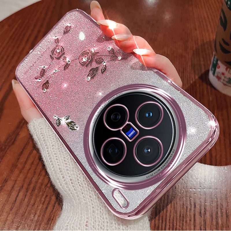 Cover Vivo X200 Telefon Etui Blomster- Og Rhinstensetui