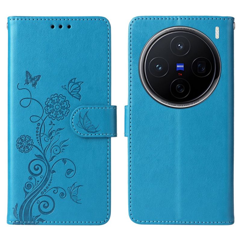 Flip Cover Vivo X200 Blomstersommerfuglemønster