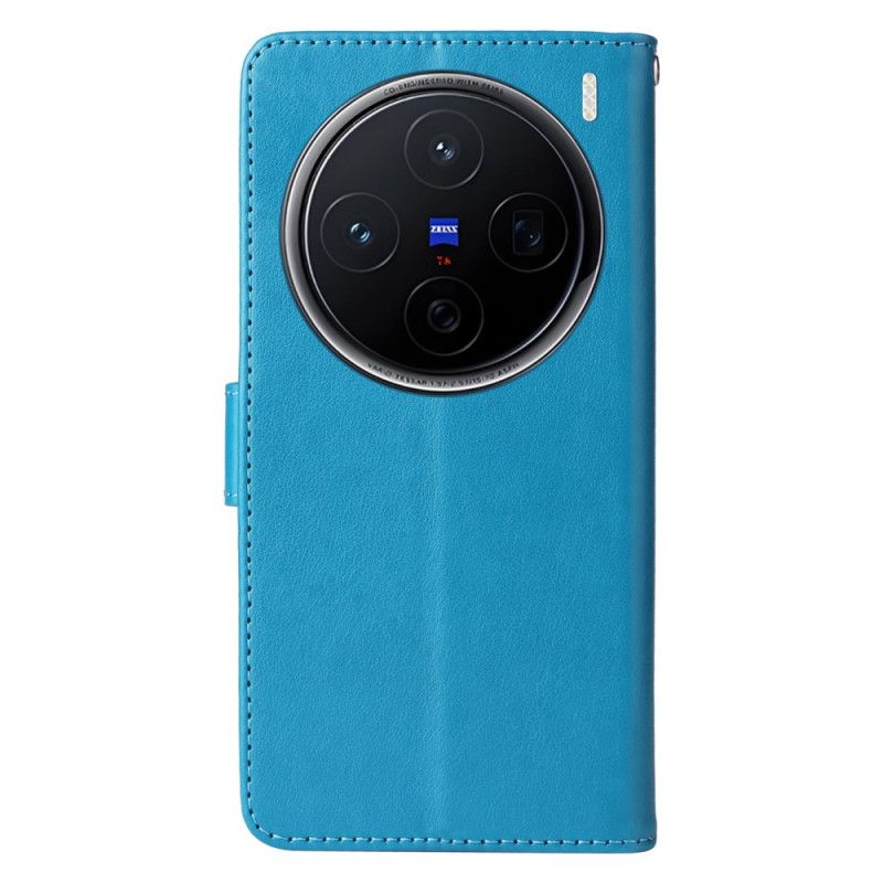 Flip Cover Vivo X200 Blomstersommerfuglemønster