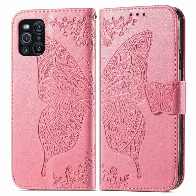 Læder Cover Oppo Find X3 Pro Præget Sommerfugl