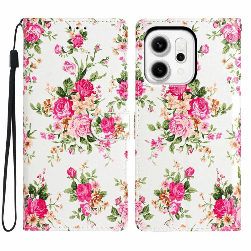 Flip Cover Til Oppo Reno 14 Pro 5g Røde Blomster