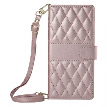 Læder Cover Oppo Reno 14 Pro 5g Quiltet Med Rem Og Skulderrem