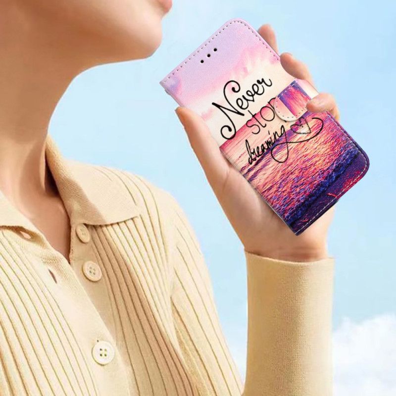 Læder Cover Oppo Reno 14 Pro 5g Telefon Etui Hold Aldrig Op Med At Drømme