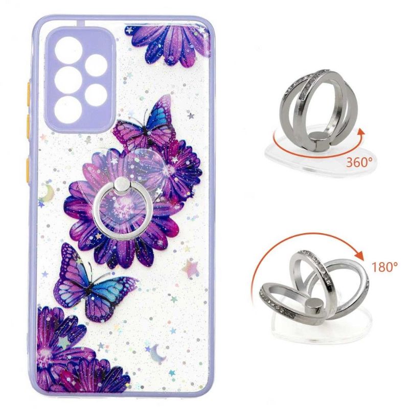 Cover Samsung Galaxy A52 5G / A52 4G / A52s 5G Lilla Blomster Og Sommerfugle Med Ring