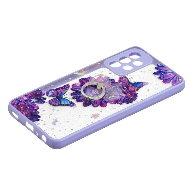 Cover Samsung Galaxy A52 5G / A52 4G / A52s 5G Lilla Blomster Og Sommerfugle Med Ring